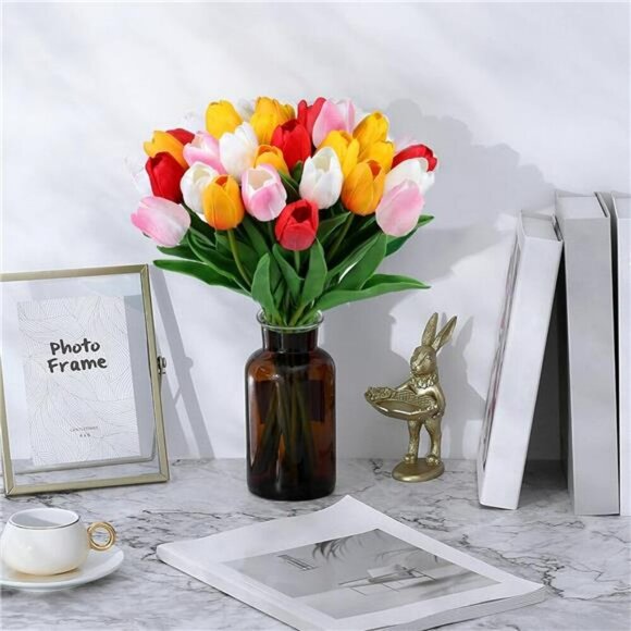 Artificial Tulip Flowers Real Touch 15pc Wedding Spring Home Decor Bouquet - Picture 4 of 7